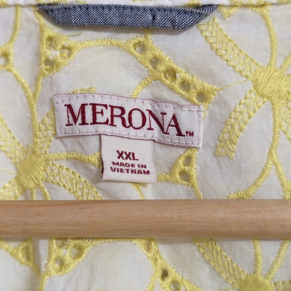 Merona blouse yellow & white eyelet short sleeves size XXL - Picture 4 of 7
